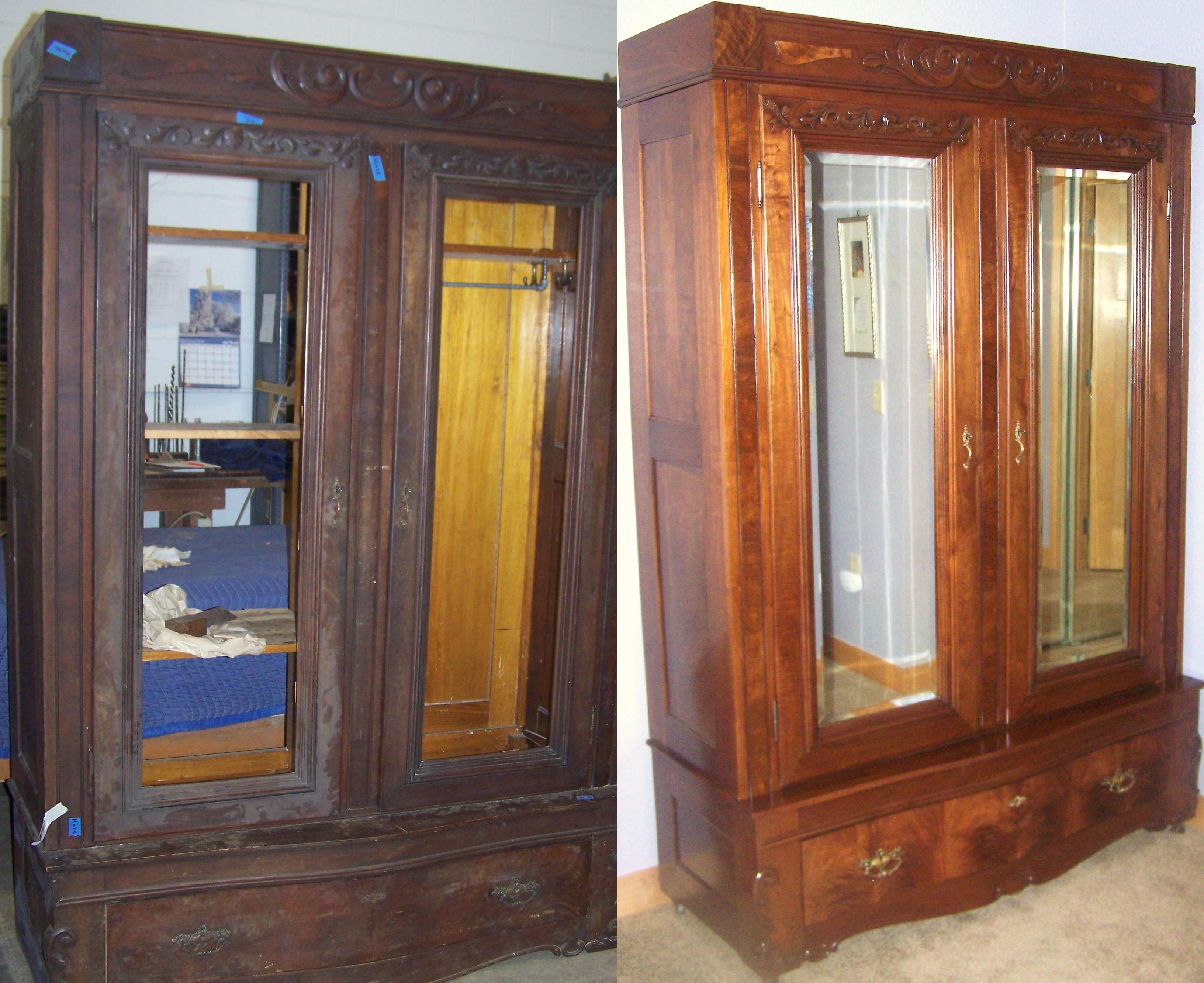 Wardrobe We Were Chosen By A Milwaukee Resident To Do A Complete Restoration On This Wardrobe We Repaired And Solidified The Entire Unit, Fit The Doors And Drawer To Function Properly, Polished All Brass Hardware, And Custom Finished To Fit The Customers Decor